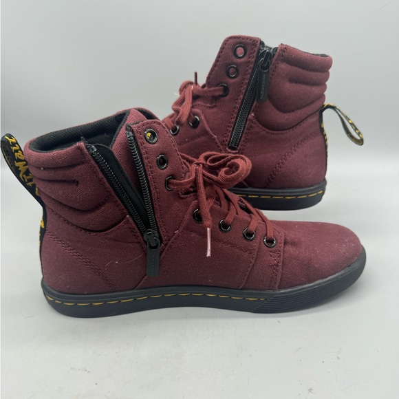 Dr. Martens Shoreditch Burgundy Red Canvas Lace Up Combat Boots Women Size 7 - Picture 2 of 7